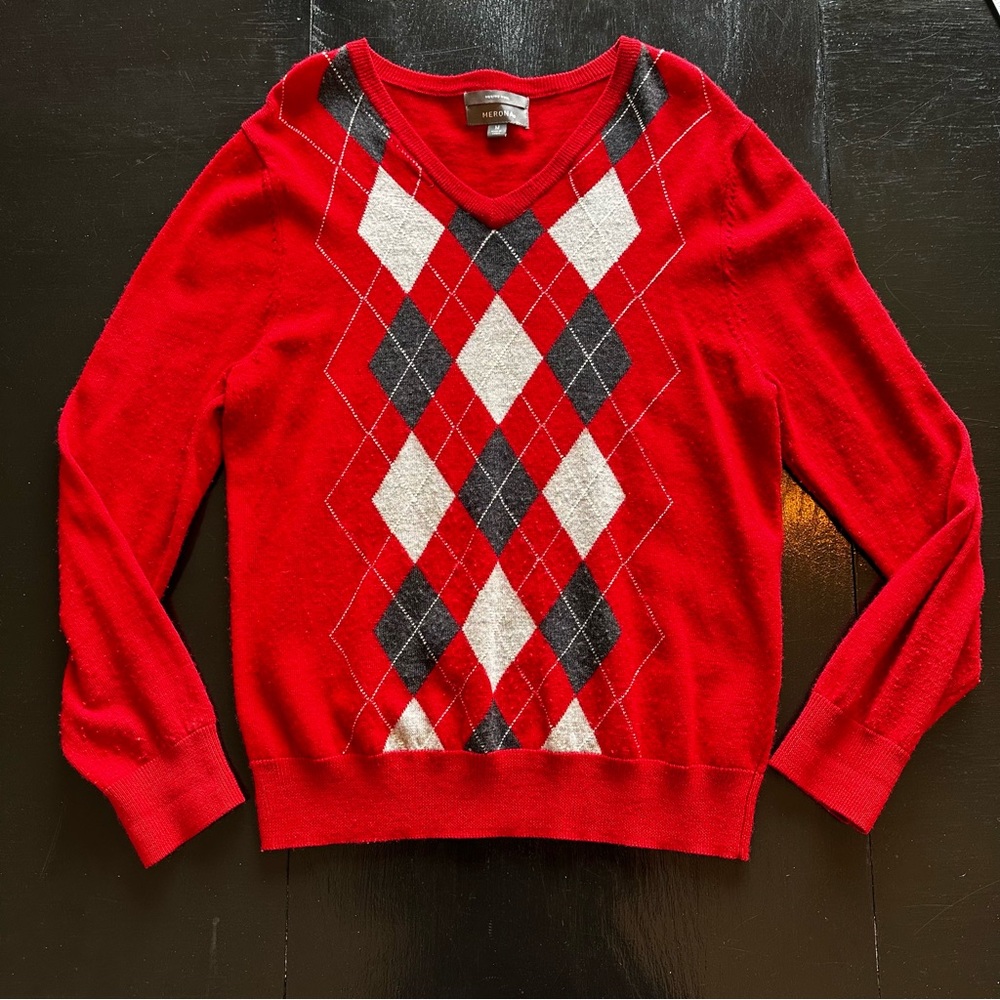 Free with Bundle Medium Merino Wool Sweater Red V Neck